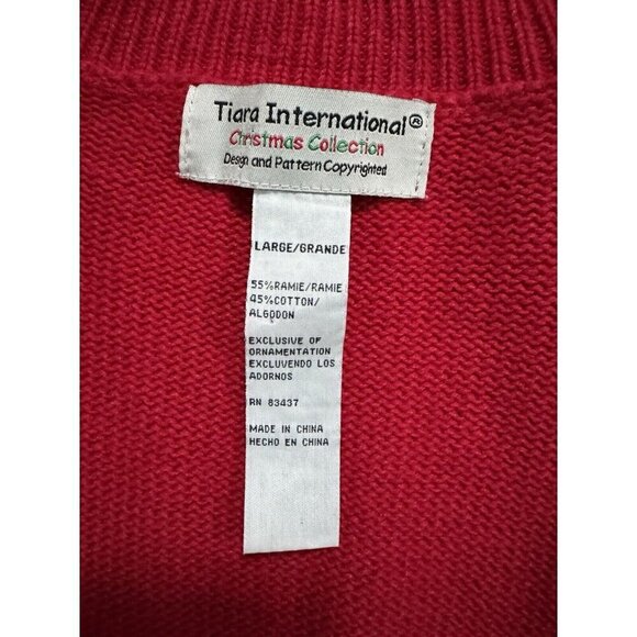 VTG Tiara International Womans Sz L Red White Snowmen Christmas Cardigan Sweater - Picture 4 of 13